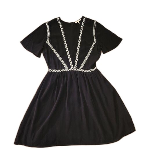 Maje Risea Unique Black + White Dress, Fit & Flare Embroidered Trim Sz 2 (6-8) M - Picture 5 of 10